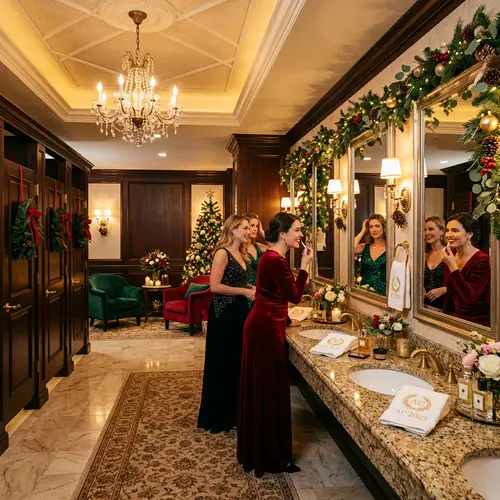Luxurious Women's Restroom in Christmas-Themed Setting