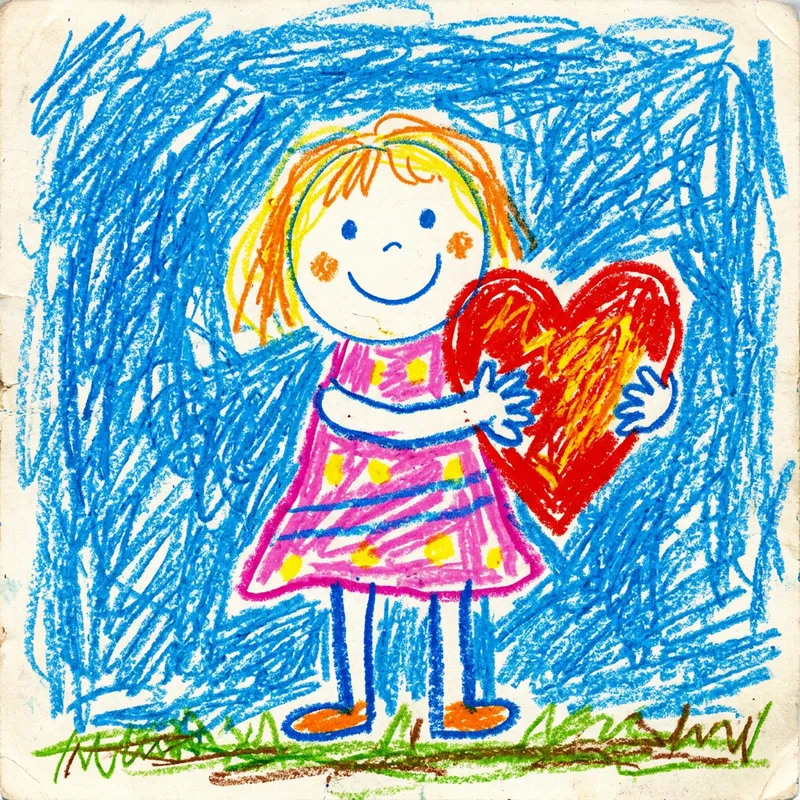 Vivid Drawing of Girl Holding Heart