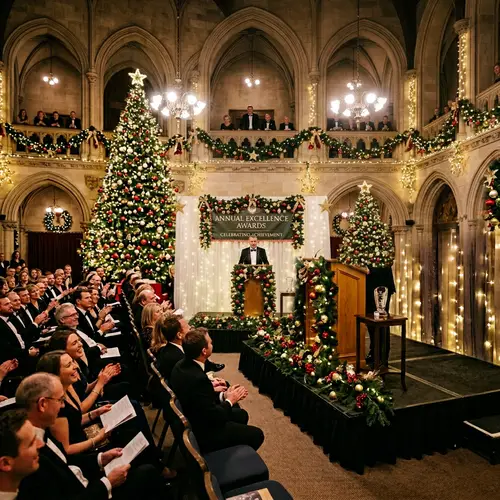 Christmas Award Ceremony in Grand Hall with Festive Decorations