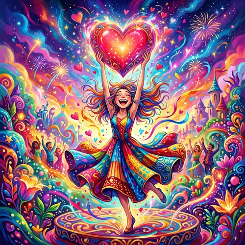 Colorful Girl Holding Heart - Vibrant Artwork
