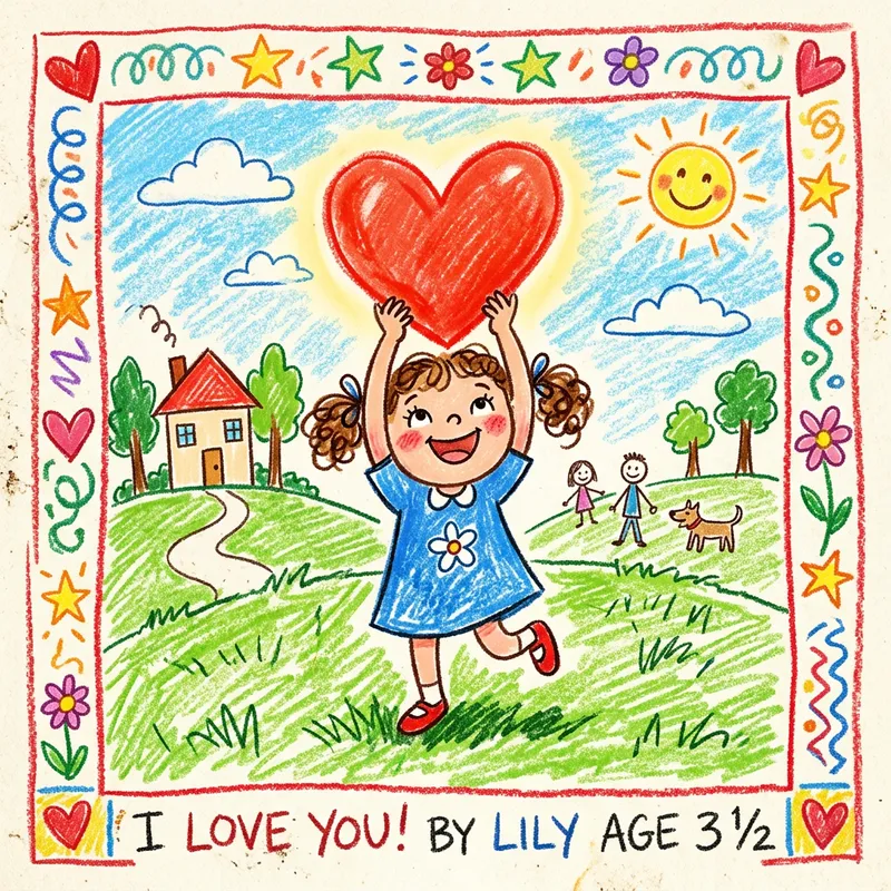 Heartwarming Child Painting in Crayon Framed with Love Heartwarming Child Painting in Crayon Framed with Love