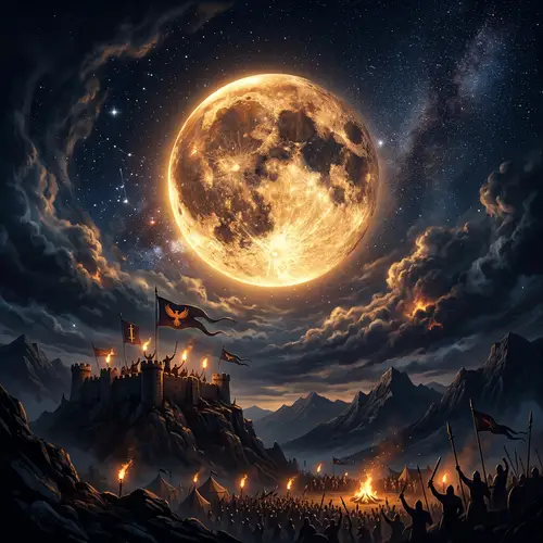 Moon Floating in Night Sky - A Victorious Battle