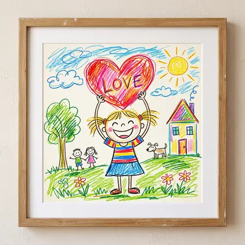 Cheerful Young Girl Holding Heart Symbol - Artwork