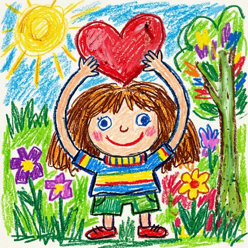 Impressionistic Two-Headed Girl Holding Heart Art