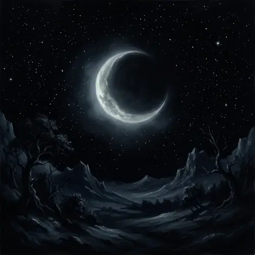Mysterious Moon in Night Sky Painting