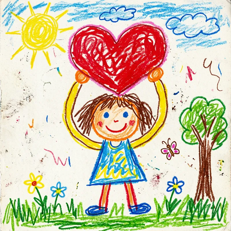 Charming Child Art: Girl Lifts Heart Painting
