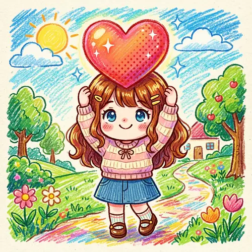 Chibi-Style Girl with Heart in Hair | Cartoon Drawing