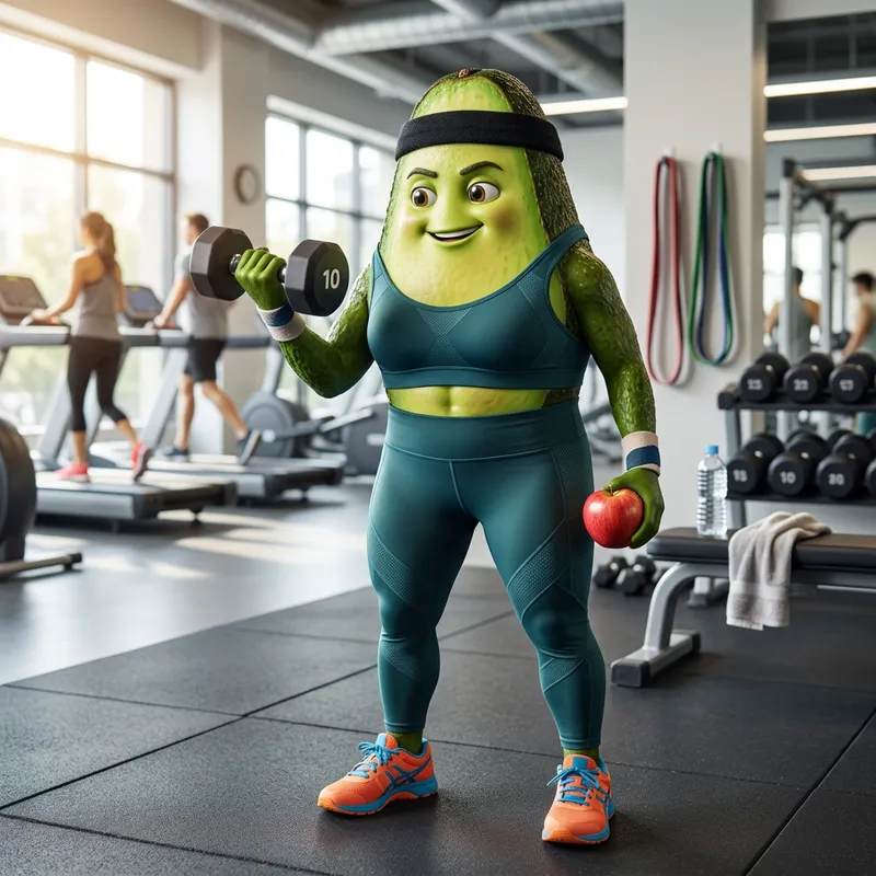 Avocado Fitness with Apple and Dumbbell | Healthy Eating Image
