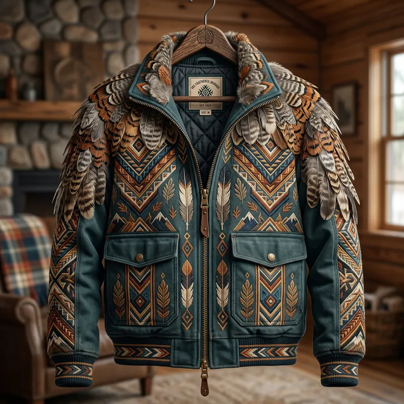 Men's Feathered Jacket: Tribal Art Inspiration