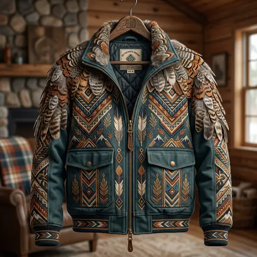 Men's Feathered Jacket: Tribal Art Inspiration