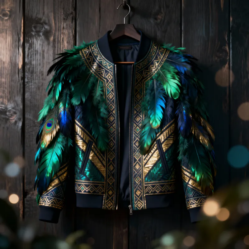 Men's Feathered Jacket: Tribal Art Inspiration