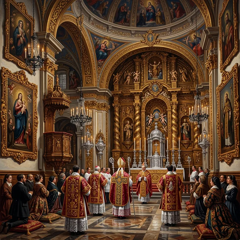 Viceroyal Era Art: Grandeur & Majesty Depicted in a Lavishly Ornamented Scene