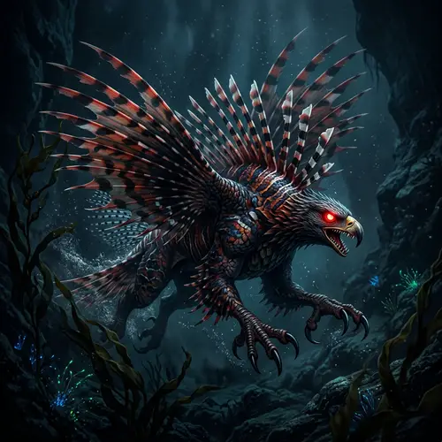 Fearsome Sea Eagle-Lionfish Hybrid Creature