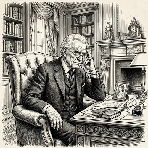 Elderly Man Contemplating Daughter's Future Spouse | Wealthy Estate Artwork
