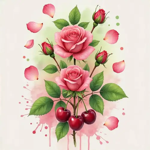 Colorful Watercolor Roses and Cherries Illustration