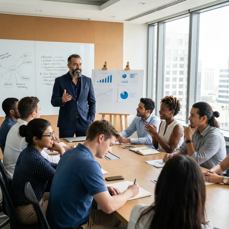 Confident Leader Addressing Diverse Team | Professional Setting