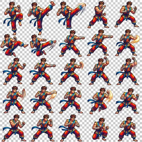 Dynamic 2D Martial Artist Sprite Sheet