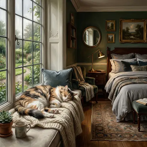 Charming Cat by the Window: A Relaxing Digital Art