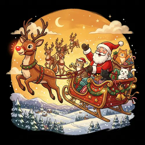 Enchanting Holiday Sleigh Ride | Whimsical Festive Art