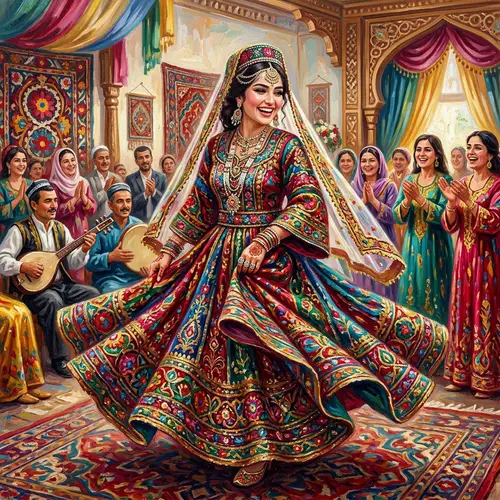 Tajik Wedding Attire: Joyful 28-Year-Old Woman in Traditional Dress