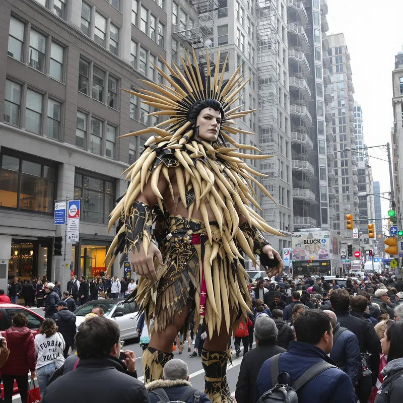 Realistic Giant in Prehistoric Furs in NYC