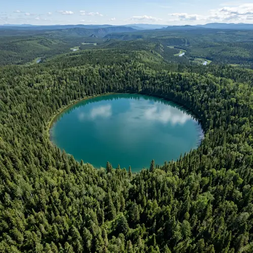 Round Lake Surrounded by Dense Forest