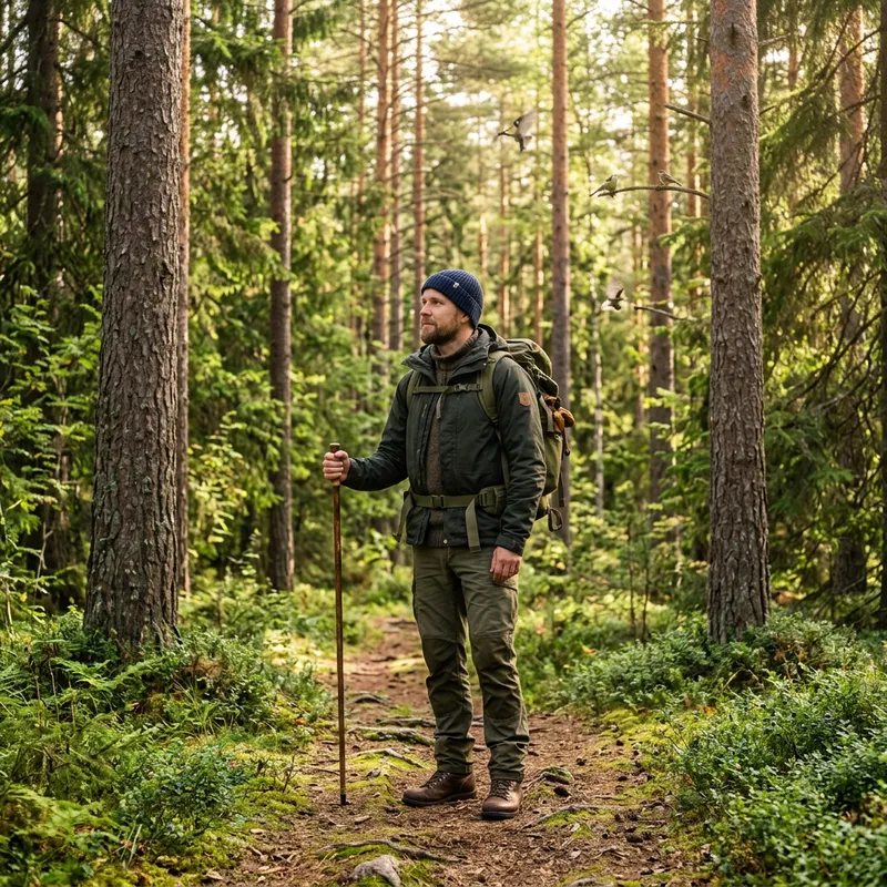 Finnish Man in Forest - Serene Outdoor Adventure