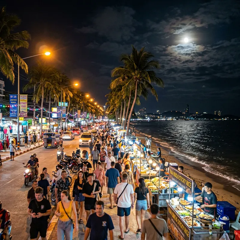 Jomtien Beach Road Night View - Seaside Serenity Captured