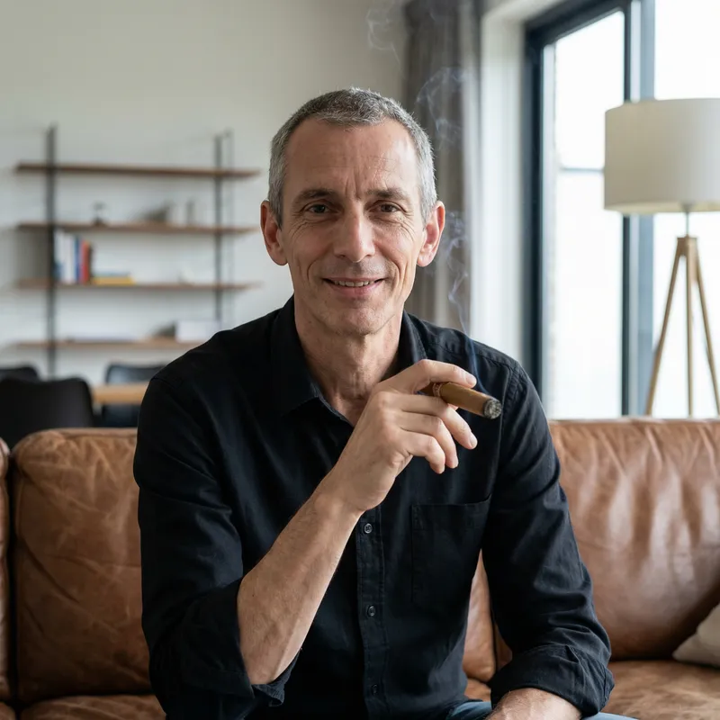 Elon Musk Smoking | Middle-Aged Man in Modern Interior