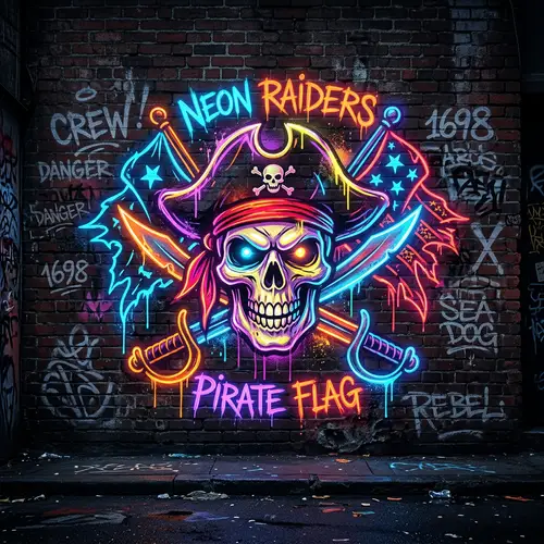 Neon Skull Graffiti: Pirate Flag Style Art