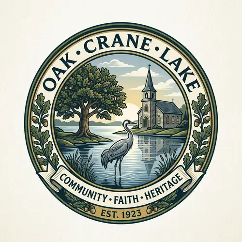 Logo Design with Oak, Crane, and Church Symbols