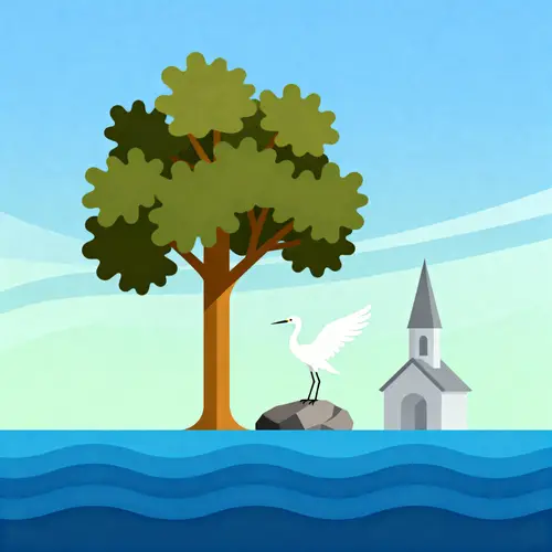 Logo Design with Oak, Crane, and Church Symbols