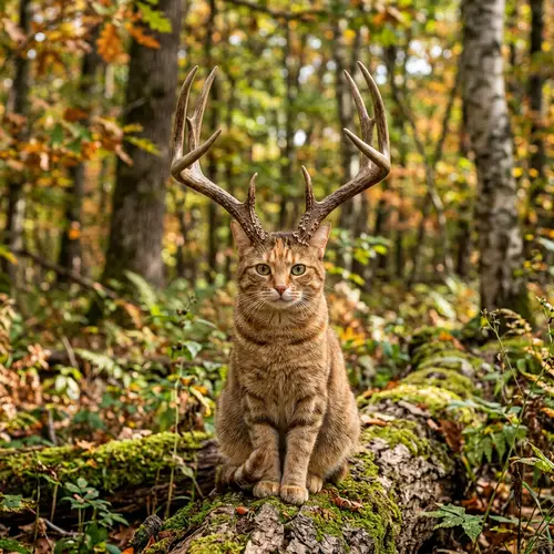 Unique Cat with Deer Antlers - Unusual Hybrid Creature