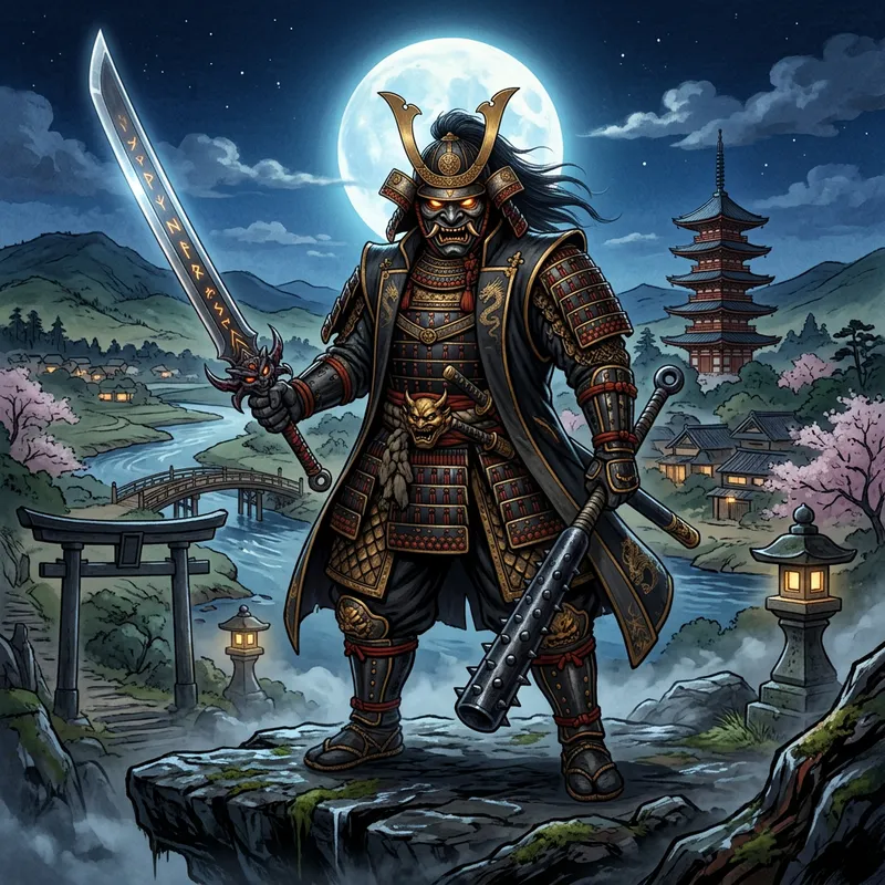 Japanese Folklore Samurai Boss - Edo-period Night Scene