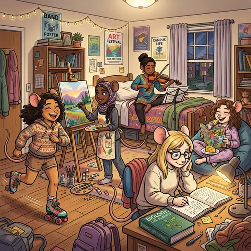 Mouse Girls Dorm: Lively Scene with Diverse Activities