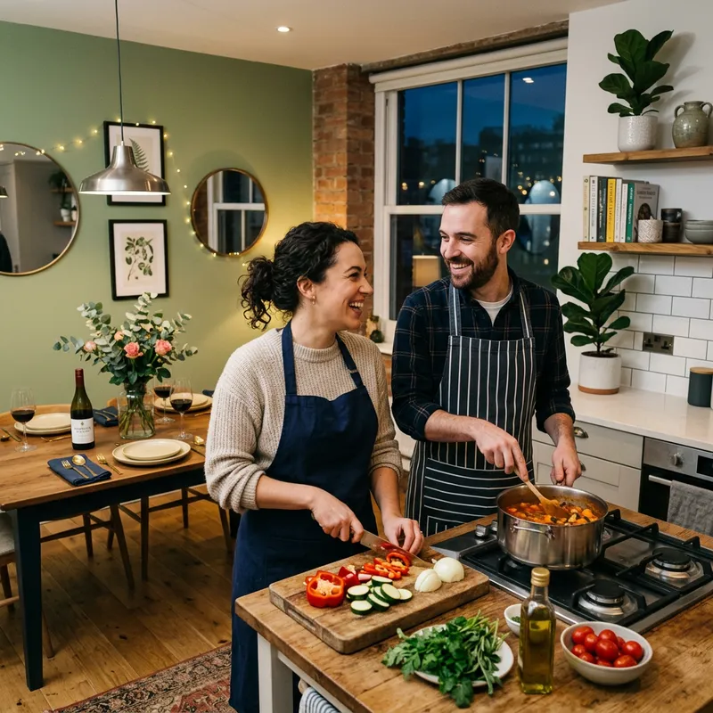 Couple Cooking Dinner in Their New Dining Room