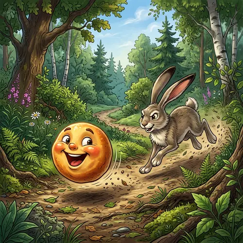 Action-Packed Kolobok and Hare Adventure in Lush Forest