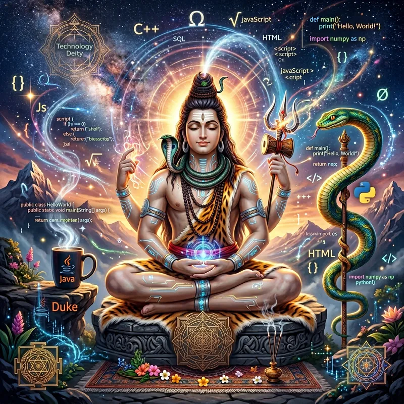 Divine Fusion: Lord Shiva Embracing Java Python Divine Fusion: Lord Shiva Embracing Java Python
