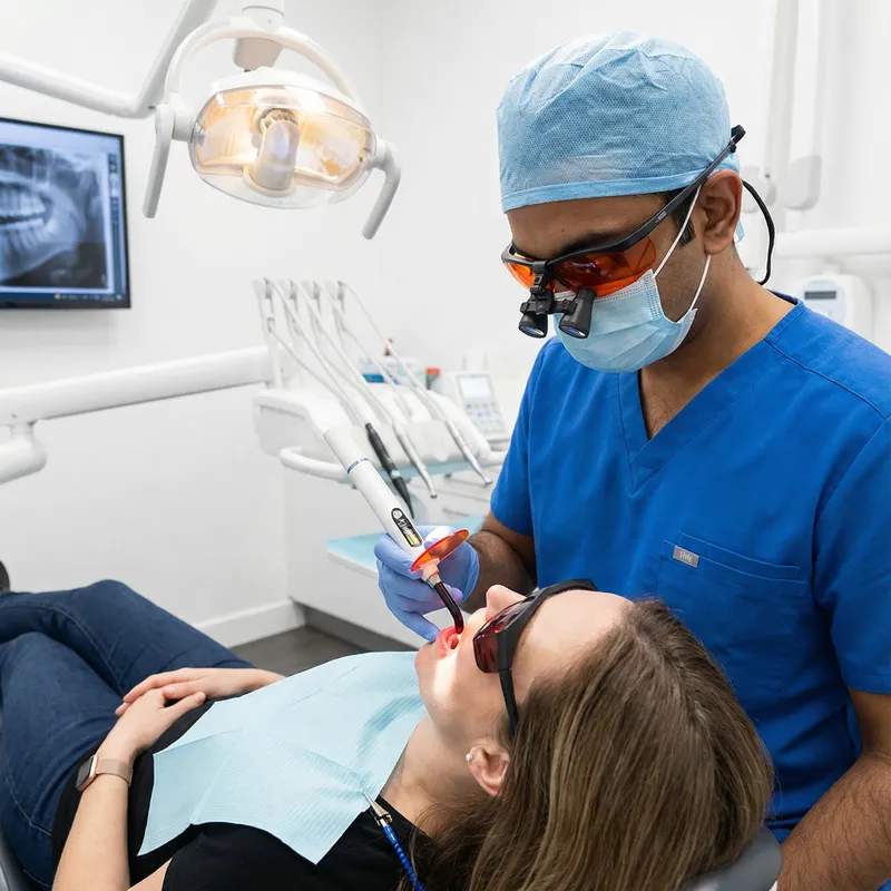 Skilled Dentist Performs Laser Oral Lesion Removal