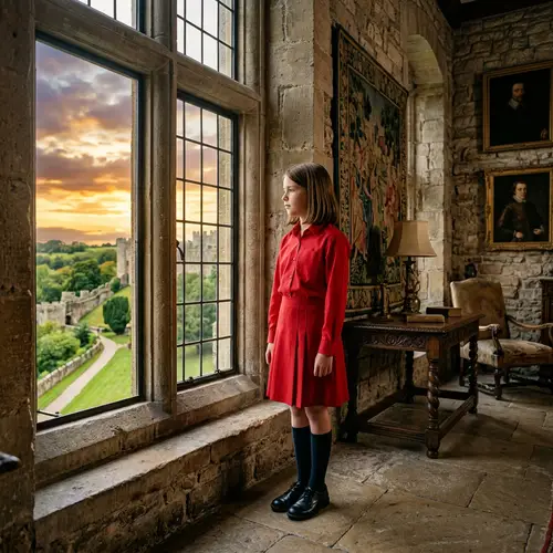 Brunette Girl in Castle | Red Uniform | Historic Scene