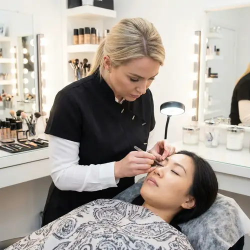 Professional False Eyelash Application in Bright Makeup Studio