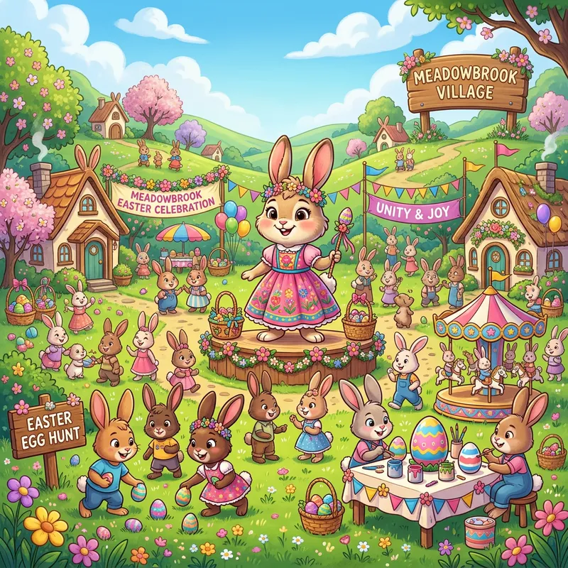 Meadowbrook Village: Vibrant Easter Unity Celebration with Ella the Bunny
