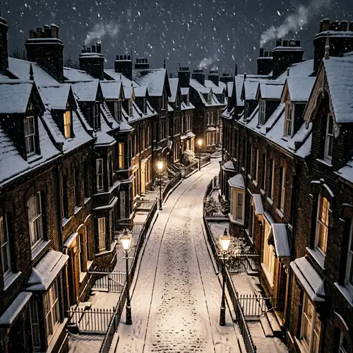 Winter Night Alley: Victorian Houses & Heavy Snow