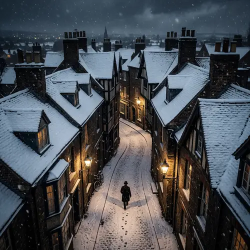 Victorian Houses Winter Night Aerial View | Atmospheric Dark Alley