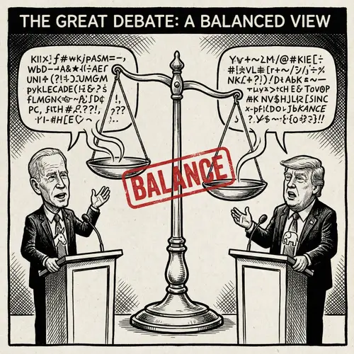 Balanced Debate in Satirical Political Cartoon