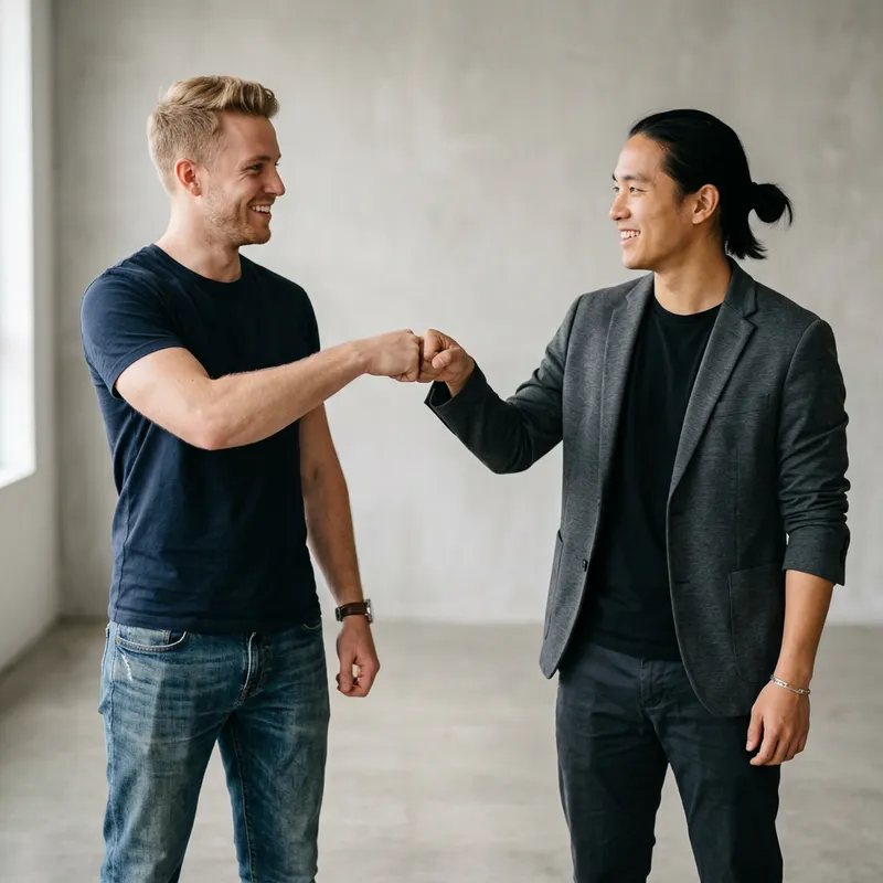 Two Friends Fist Bumping with Camaraderie | Website