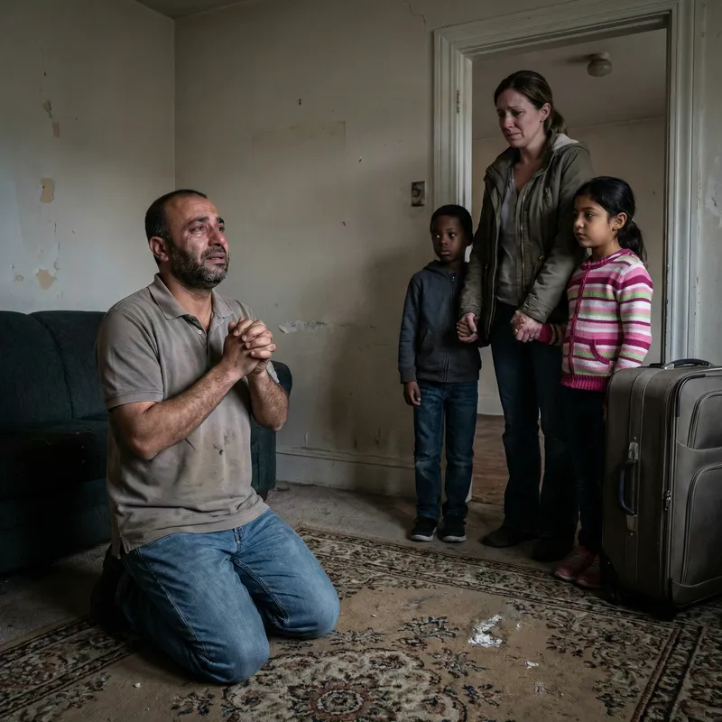 Heartfelt Family Scene: Man Begs Wife & Children Not to Leave Heartfelt Family Scene: Man Begs Wife & Children Not to Leave