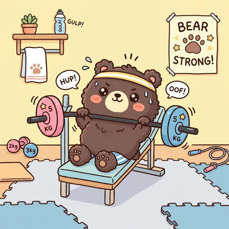 Kawaii Cartoon Bear Bench Pressing Drawing
