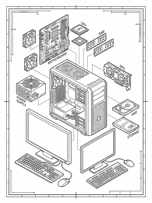 Detailed Computer Themed Coloring Page