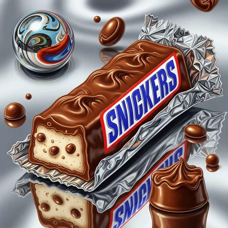 Surrealist Snickers Bar Art - Metallic & Whimsical